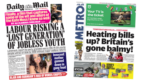 A composite image of the front pages of the Daily Mail and the Metro.