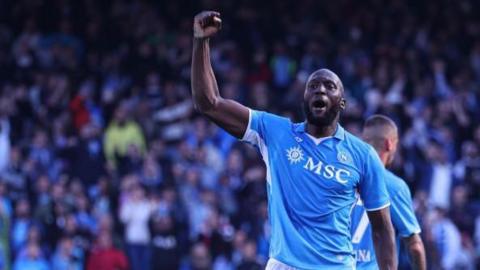 Romelu Lukaku celebrates scoring for Napoli in Serie A