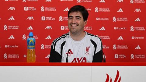 Andoni Iraola head coach of Liverpool during a press conference at AXA Training Centre