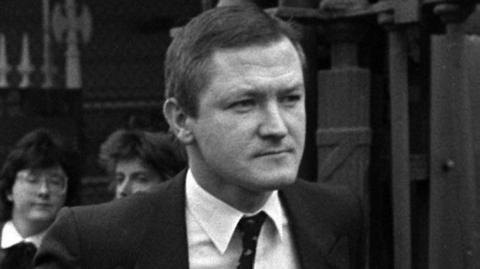 Black and white image of Pat Finucane