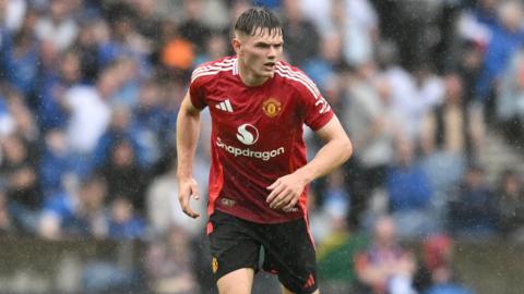 Ethan Ennis playing for Manchester United in a pre-season friendly against Rangers