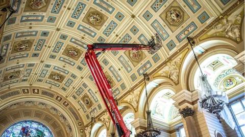 Work taking place on the Great Hall ceiling