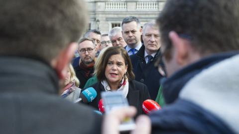 Mary Lou McDonald addresses the press