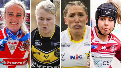 St Helens' Jodie Cunningham, York's Tara Jane Stanley, Leeds' Caitlin Beevers and Wigan's Grace Banks in a four-way split image