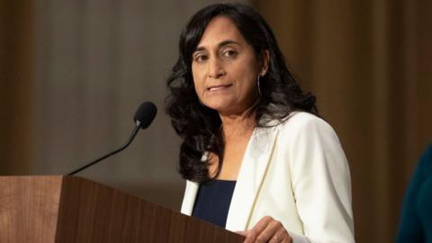 Newly sworn in Minister of National Defence Anita Anand speaks during a press conference in Ottawa, Canada on October 26, 2021