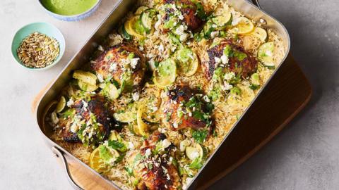 Lemon chicken and rice traybake