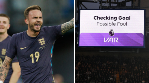 James Maddison who has been cut from England's Euro 2024 squad and VAR screen as clubs vote to keep it