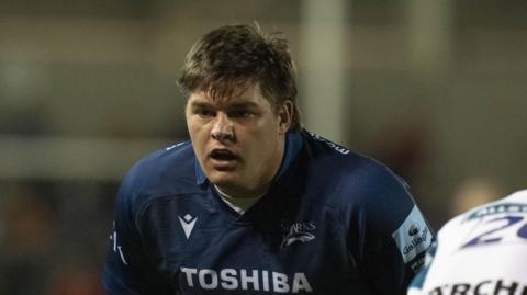 South African lock Le Roux Roets in action for Sale Sharks
