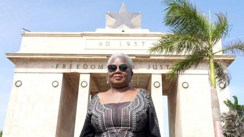 Elizabeth Ohene standing at Ghana's Independence Square in Accra