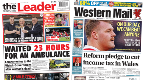 The front pages of The Flintshire Leader and Western Mail