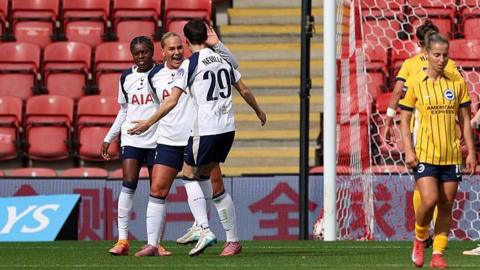 Cathinka Tandberg celebrates scoring for Tottenham in the Women's Super League