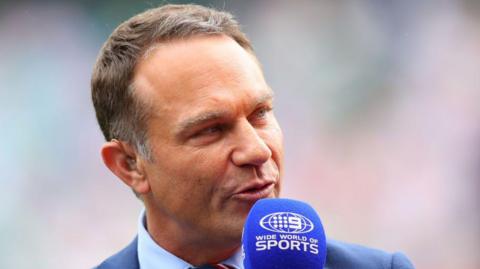 Michael Slater during commentary of England's Test match against Australia in 2018