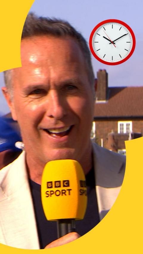Michael Vaughan talking into BBC Sport microphone