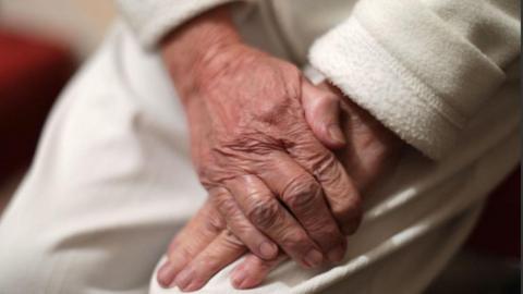 An elderly person's hands