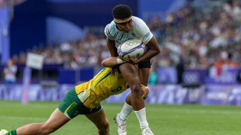 Maria Rokotuisiga #11 of the Fiji Women's National Team during a women's 9th Place Semi Final match between Fiji and Brazil 