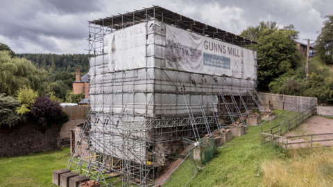 Gunns Mill under scaffolding