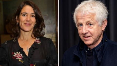 A composite picture with Esther Freud on the left and Richard Curtis on the right.