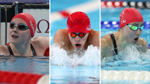 Para-swimmers Poppy Maskill, Rhys Darbey and Alice Tai