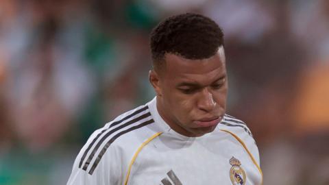 Real Madrid striker Kylian Mbappe looks dejected