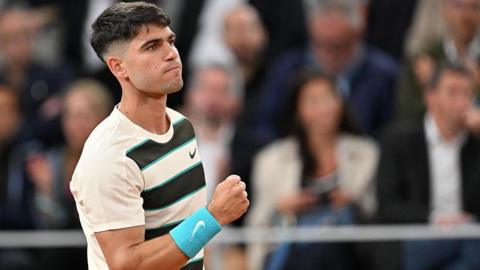 Carlos Alcaraz in action at the French Open