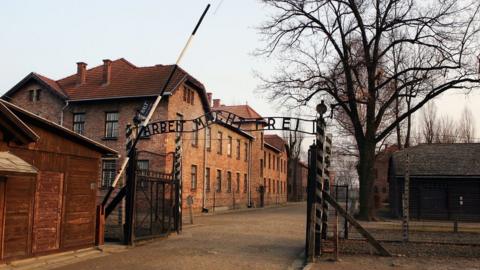 An exterior view of The Auschwitz complex