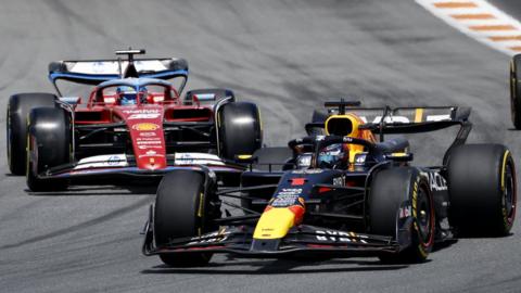 Max Verstappen leads Charles Leclerc in Miami GP sprint race