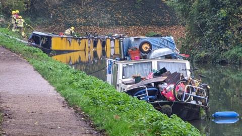 Emergency services attending a fire on a boat