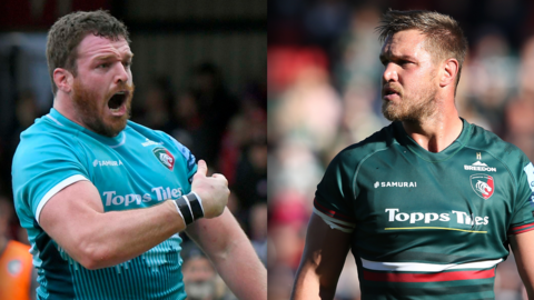 Split image of Leicester Tigers' Julian Montoya and Hanro Liebenberg