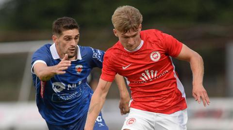 Action from Larne v Prishtina at Ballymena Showgrounds