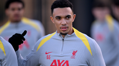 Trent Alexander-Arnold pictured at Liverpool training on Tuesday