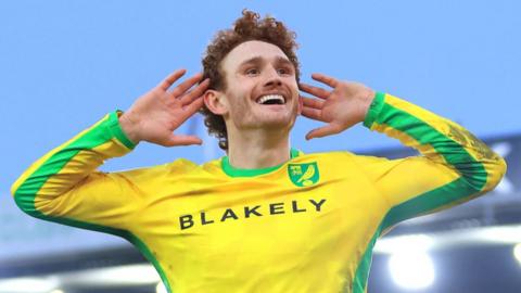 Norwich striker Josh Sargent celebrates 