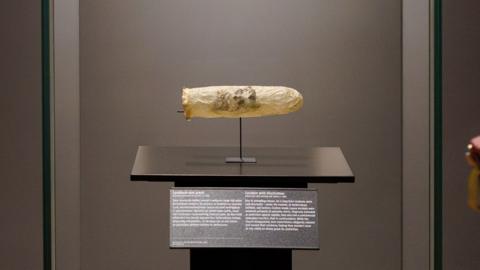 Anonymous, Condom with print, c. 1830. Acquired through the F.G. Waller Fonds and as displayed at the Rijksmuseum