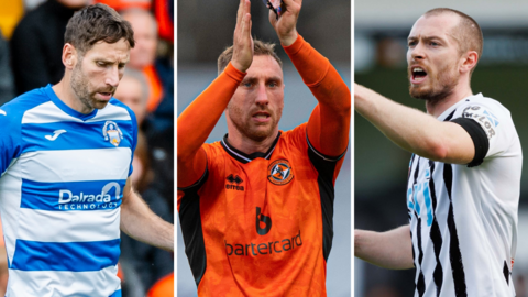 Greenock Morton's Kirk Broadfoot, Dundee United's Louis Moult and Dunfermline Athletic's Craig Wighton