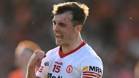 Tyrone forward Darragh Canavan celebrates a score