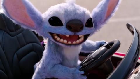 stitch driving a car