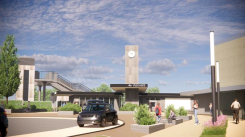 An artist's impression of what the new Wixams train station will look like