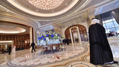 A picture taken on 21 May 2017 shows the hallway of the Ritz-Carlton Hotel in the Saudi capital Riyadh.