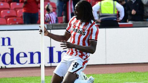 Bosun Lawal celebrates his winner against Birmingham