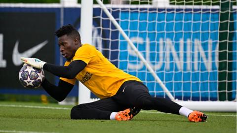 Inter Milan goalkeeper Andre Onana train ahead of the Champions League final against Manchester City.