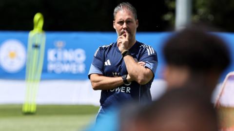 Marti Cifuentes takes charge of a Leicester training session