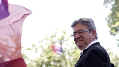 Far-Left party La France Insoumise (LFI) leader Jean-Luc Melenchon delivers a speech to his supporters during the annual May Day march in Paris, France, 01 May 2022