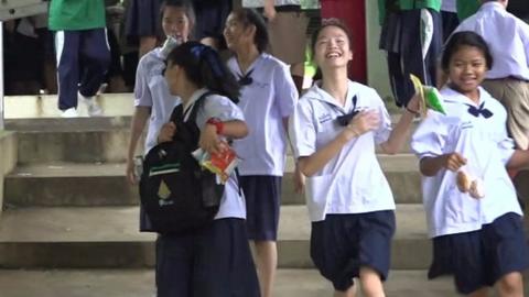 A school that several of the Thai cave boys attend is celebrating their use of English with the divers who found them.