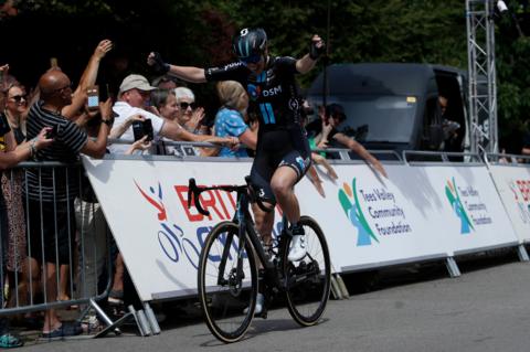 Pfeiffer Georgi winning the women's road race for the 2023 British National Road Championships at Saltburn in Redcar and Cleveland