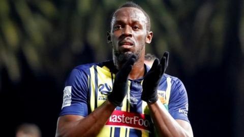 Usain Bolt in a Central Coast Mariners uniform