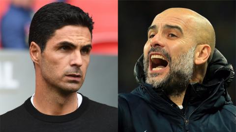 Arsenal manager Mikel Arteta and Manchester City manager Pep Guardiola