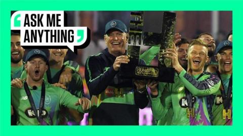 Oval Invincibles celebrating winning the 2025 men's edition of the Hundred with an Ask Me Anything border around them