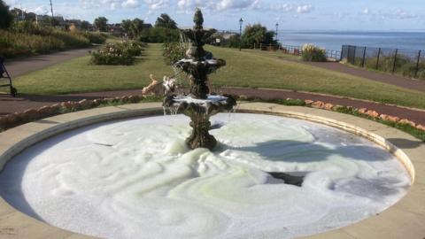 Fountain at Hunstanton full of washing up liquid after being vandalised