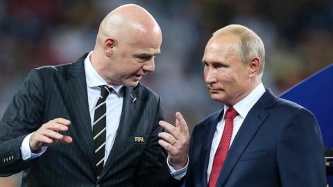 Fifa president Gianni Infantino and Russia president Vladimir Putin