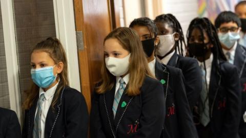 Pupils wearing masks