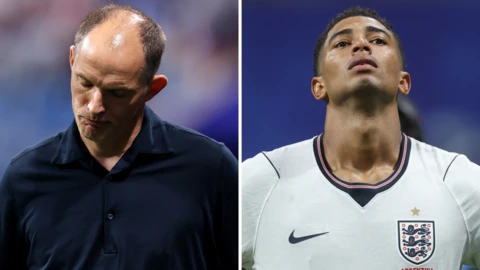 England manager Thomas Tuchel and midfielder Jude Bellingham look dejected after losing to Argentina
